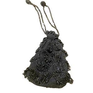 Vintage Knit Beaded, Drawstring "Flapper" Handbag, Black